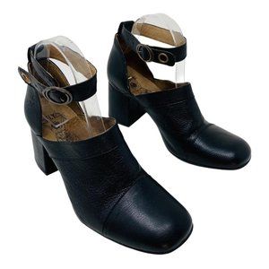 Fly London Tabi Black Leather Ankle Strap Pump Sz